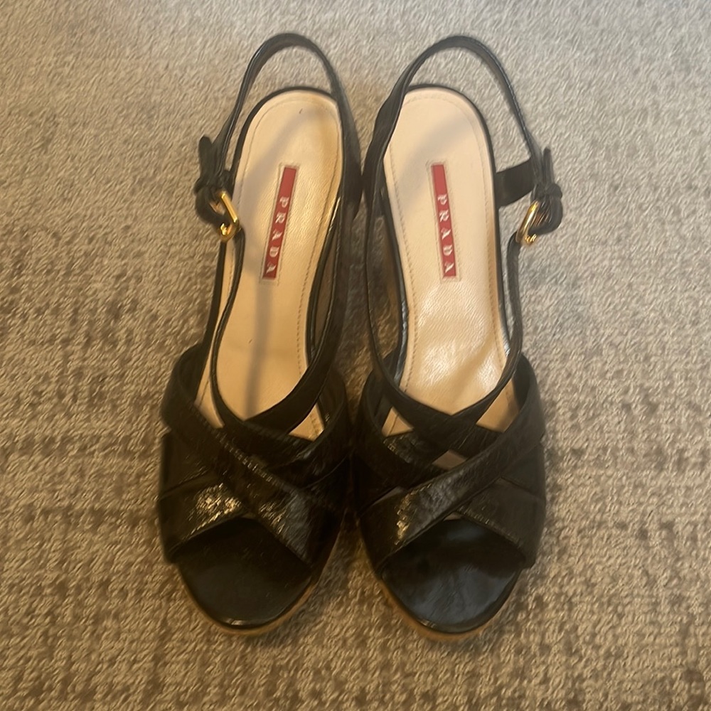 Prada leather cork wedge